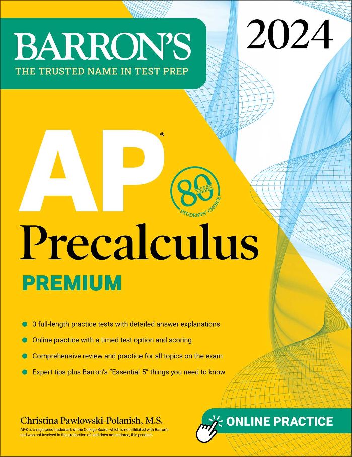 Download PDF ePub Barrons AP Precalculus Premium 2024 3 Practice Tests